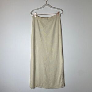 VINTAGE Cream Cotton Blend Knit Maxi Skirt Pull On Back Slit Size Medium